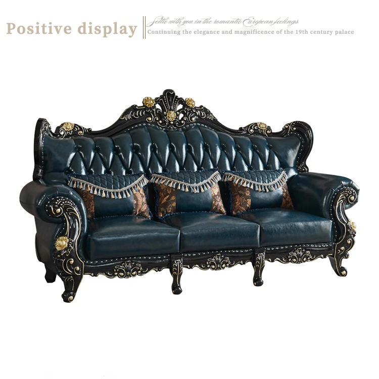 Europeanstyle Leather Combination Sofa Solid Wood Ebony Luxury Sofa