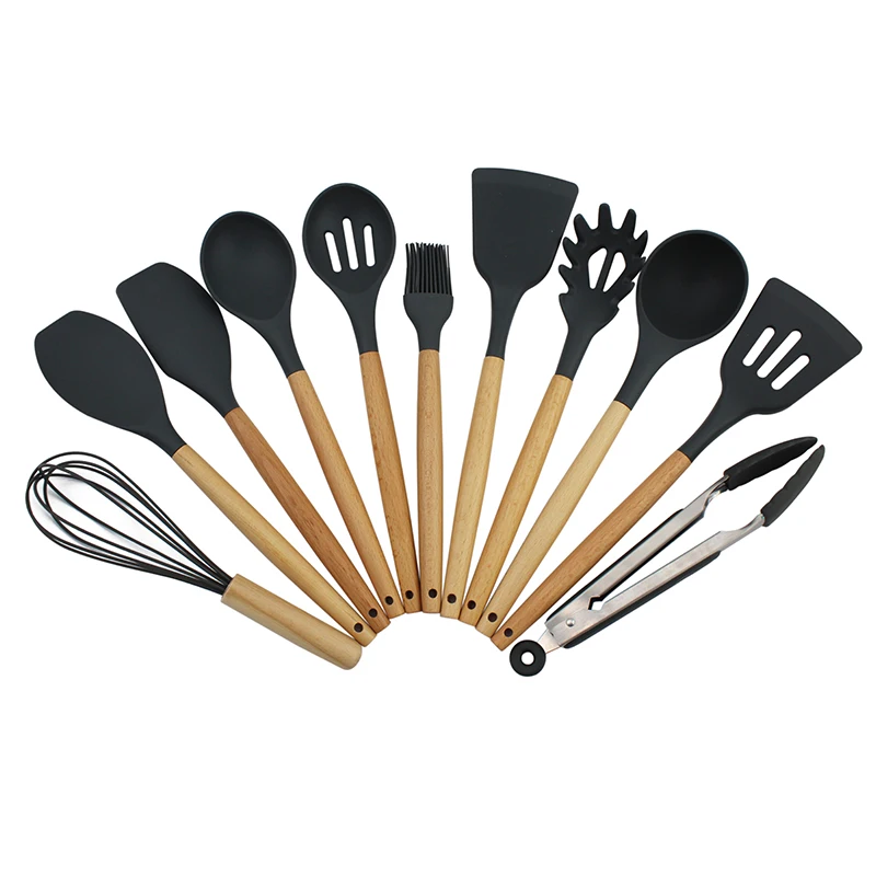 Buy Wholesale China Silicone Cooking Utensils Kitchen Utensil Set, 12 Pcs  Wooden Handle Nontoxic Bpa Free Silicone Spoon Spatula Turner Tongs Kitchen  & Cookware Set at USD 4.65