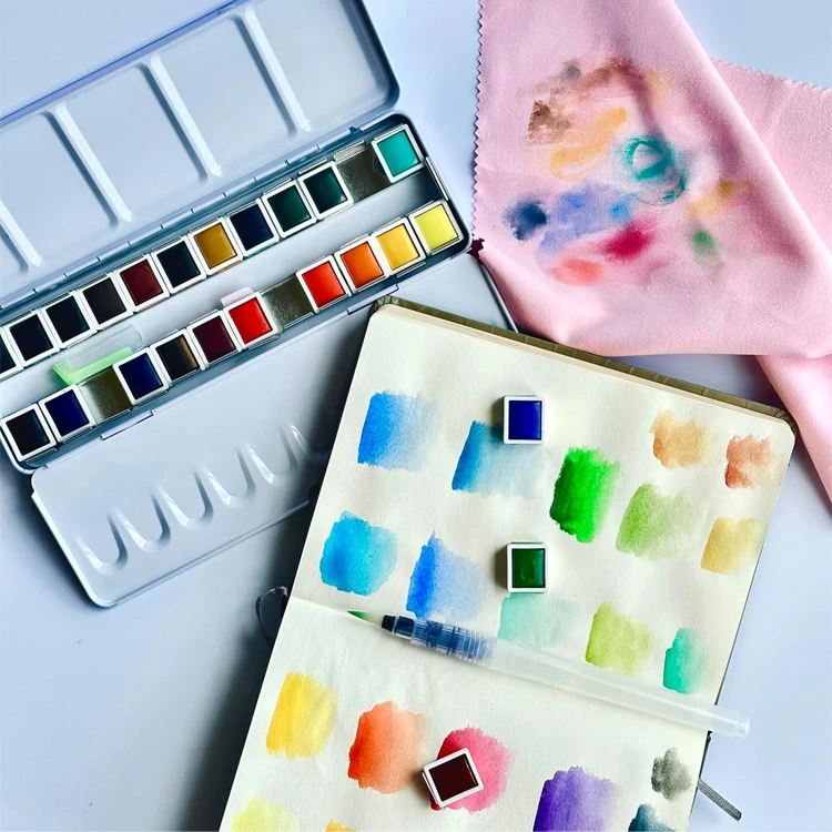 Изготовленный на заказ бесплатный образец 8 12 24 36 48 цветов художник твердый акварельный качественный набор красок для торта