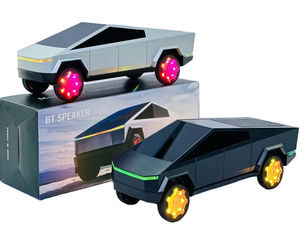 2024 New Tesla Cyberpickup Wireless BT Speaker with RGB Lights Car Model Wireless Charging Charger Car DJ Speaker