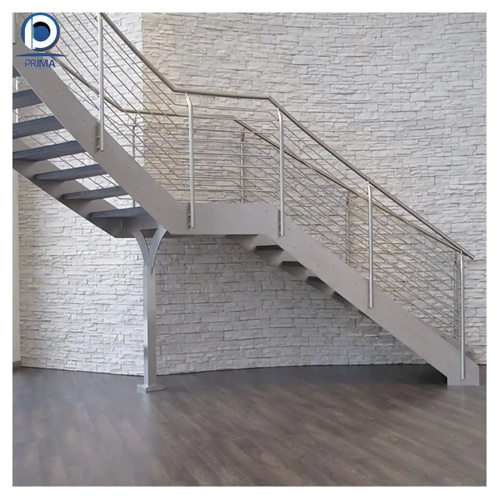 Prima Stairs Modern Central Middle Design Stainless Handrail Steel Staircase Railing Price Stairs