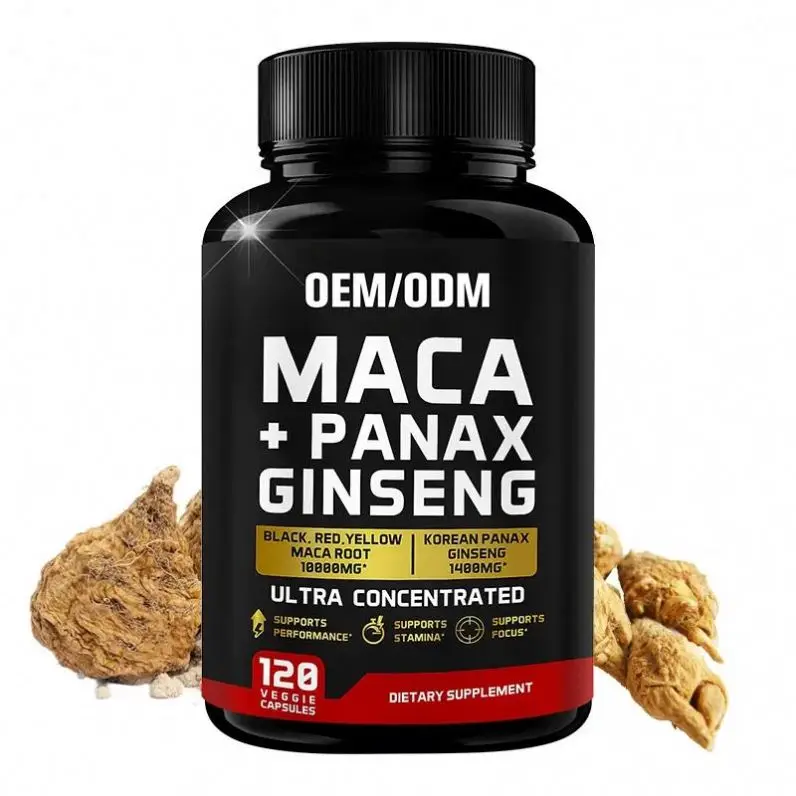 Good Quality OEM Maca Root Capsules 10000 mg Panax Ginseng Capsules Black Red Yellow Maca Root Supplement