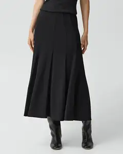 Women's Vintage  Plus Size Apparel  Autumn Custom Elegant Casual a Line  Stitching Front Pleated Long Maxi  Skirt