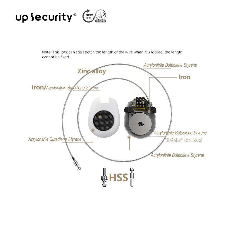 Cable Retractable 3 Digit Combination Lock Combination Durable Ski Locks with Code Number Padlock for Outdoor Travel Luggage