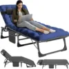 Black chair with blue cushion