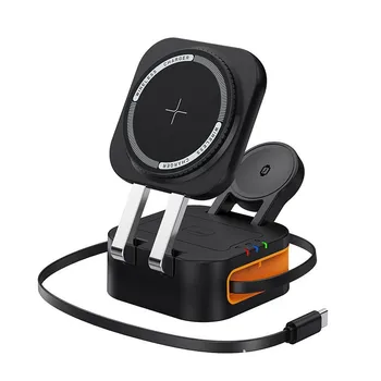 15W Retractable Mini Wireless Fast Charger with Metal Adapter Compatible with for Apple Phones Watches & Headphones