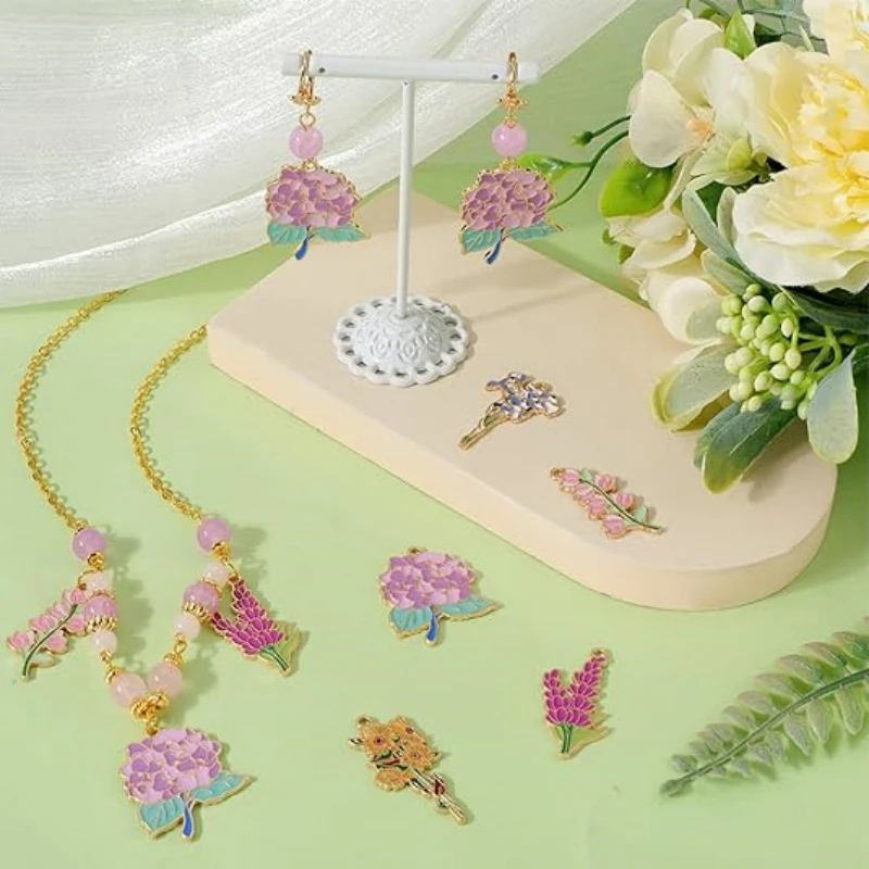 Enamel Flower Charms Bulk Spring Charm Colorful Sunflower Daisy Lily Violet Iris Alloy Floral Charm for Jewelry Making