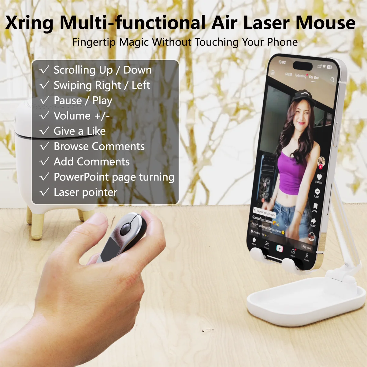 OEM Phone Tablet PC Remote Mouse with Laser Pointer Bluetooth Controller Wireless Clicker for TikTok Presentation Video