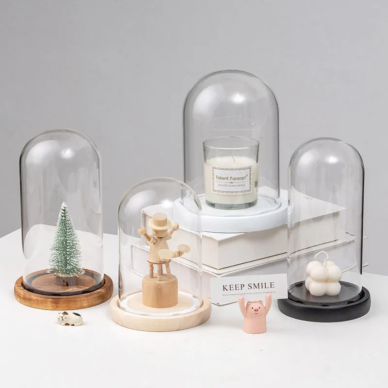 Decorative Bell Jars Glass Domes with Original Wooden Base