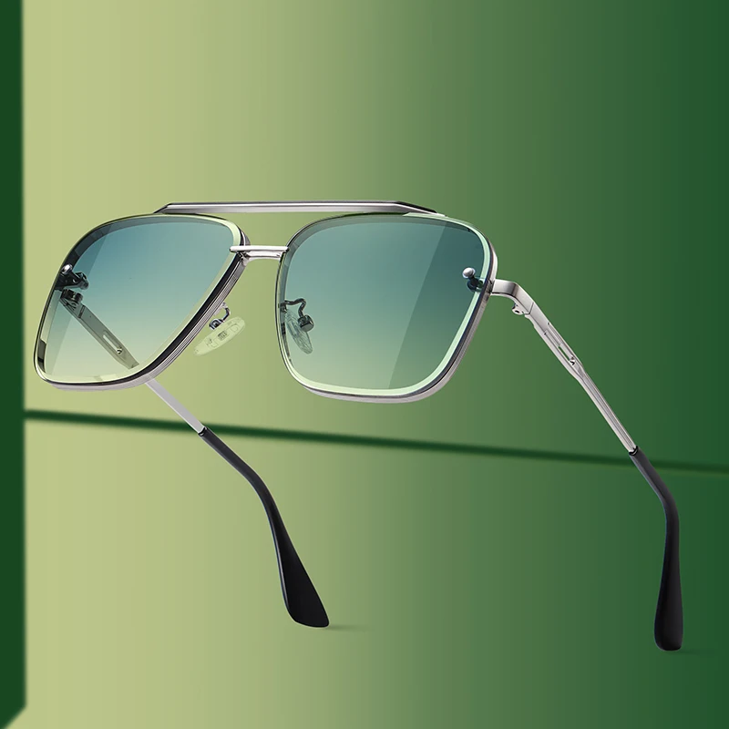 1pc Men's Classic Square Metal Sunglasses With Double Bridges