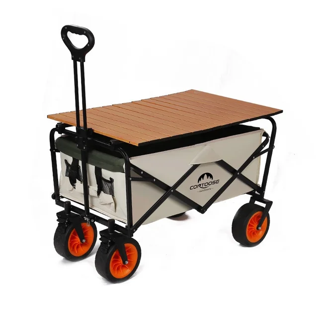 Portable Outdoor Off-Road Folding Wagon Campers Stall Trolley Picnic Car Pull Rod Trailer Foldable Roll Container for Camping