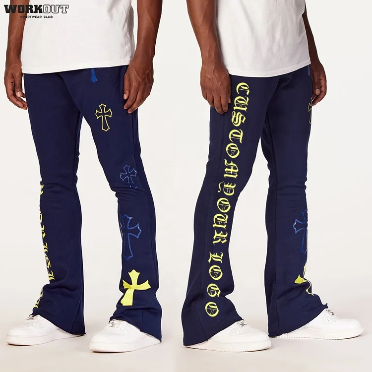 Custom Flare Leg Pants Set Sweat Pants Men Stacked Sweat Track Pants