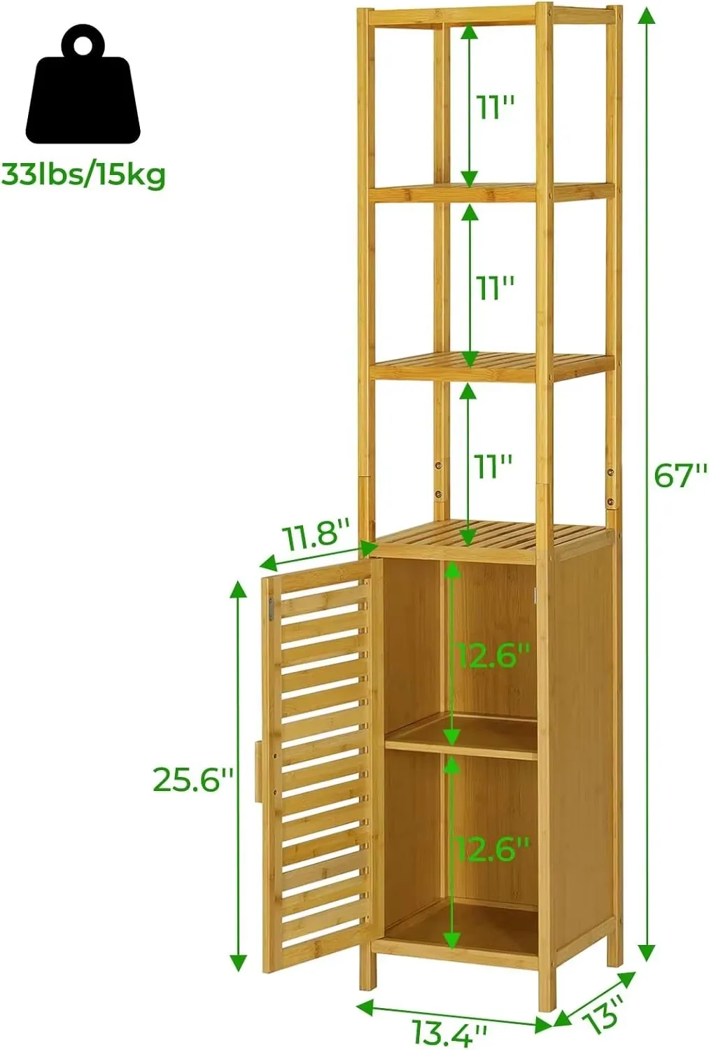 product bamboo tall bathroom storage cabinet freestanding linen tower with shutter door shelves organizer for towels-5