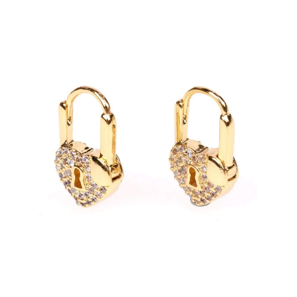 Wholesale heart-shaped lock earrings 18k gold pleated sweet girl love lock  earrings From m.