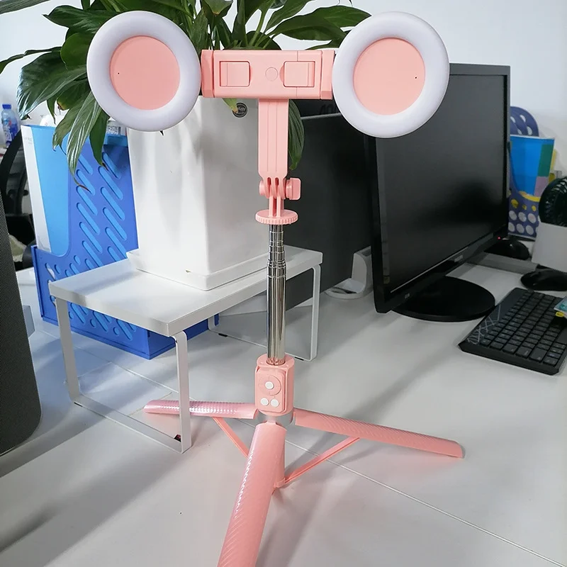 Beauty Light Selfie Stick Quadripod Panorama Shooting 360 Degree Phone Stand Vlogging Live Video and Photo Shooting