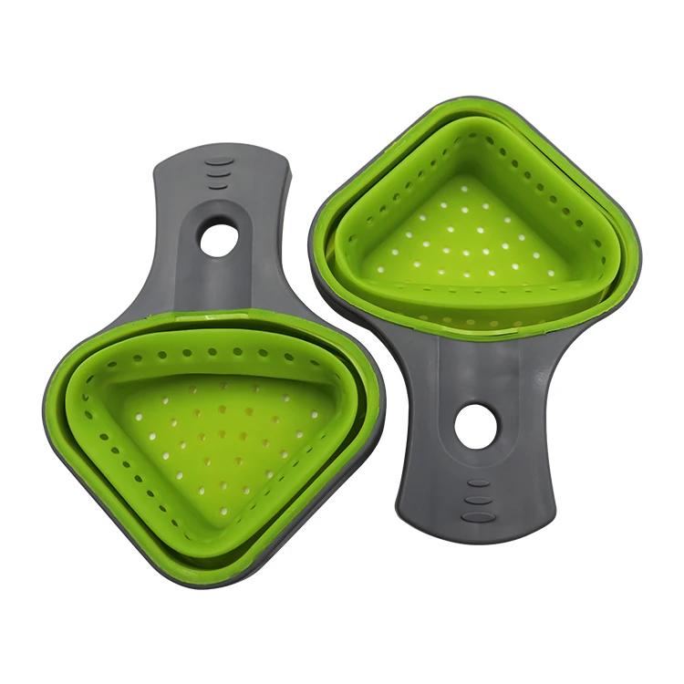 Durable Silicone Pot Strainer Heat Resistance Kitchen Gizmo Pasta Strainer Collapsible Triangular Strainer Basket With Handle
