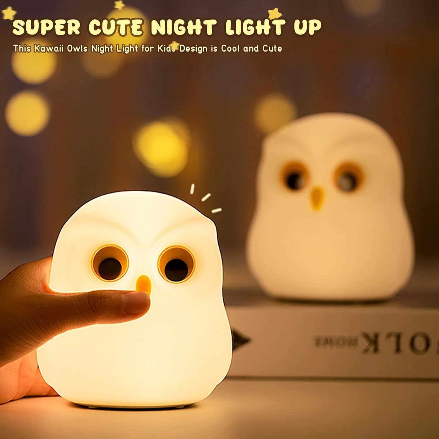 Silicone Cute Beatiful Soft Dimming Rechargeable Animal Led Small Big Eyes  Touch Baby Night Light for Kids Bedroom