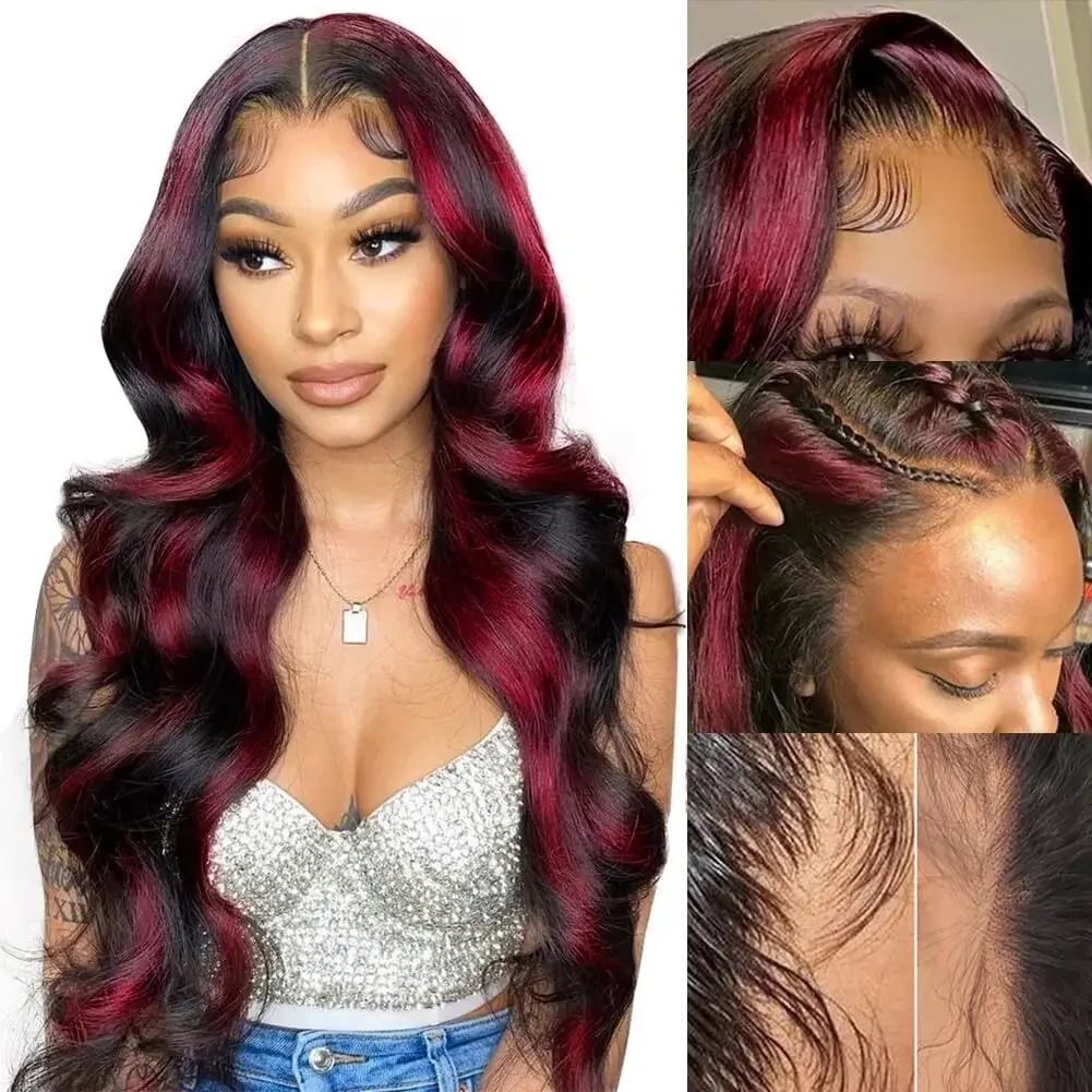 Burgundy Highlight Body Wave Wigs_voghion.com