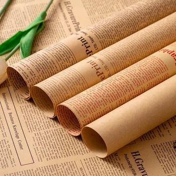Wholesale Custom Flowers Wrapping Paper English Newspaper Vintage