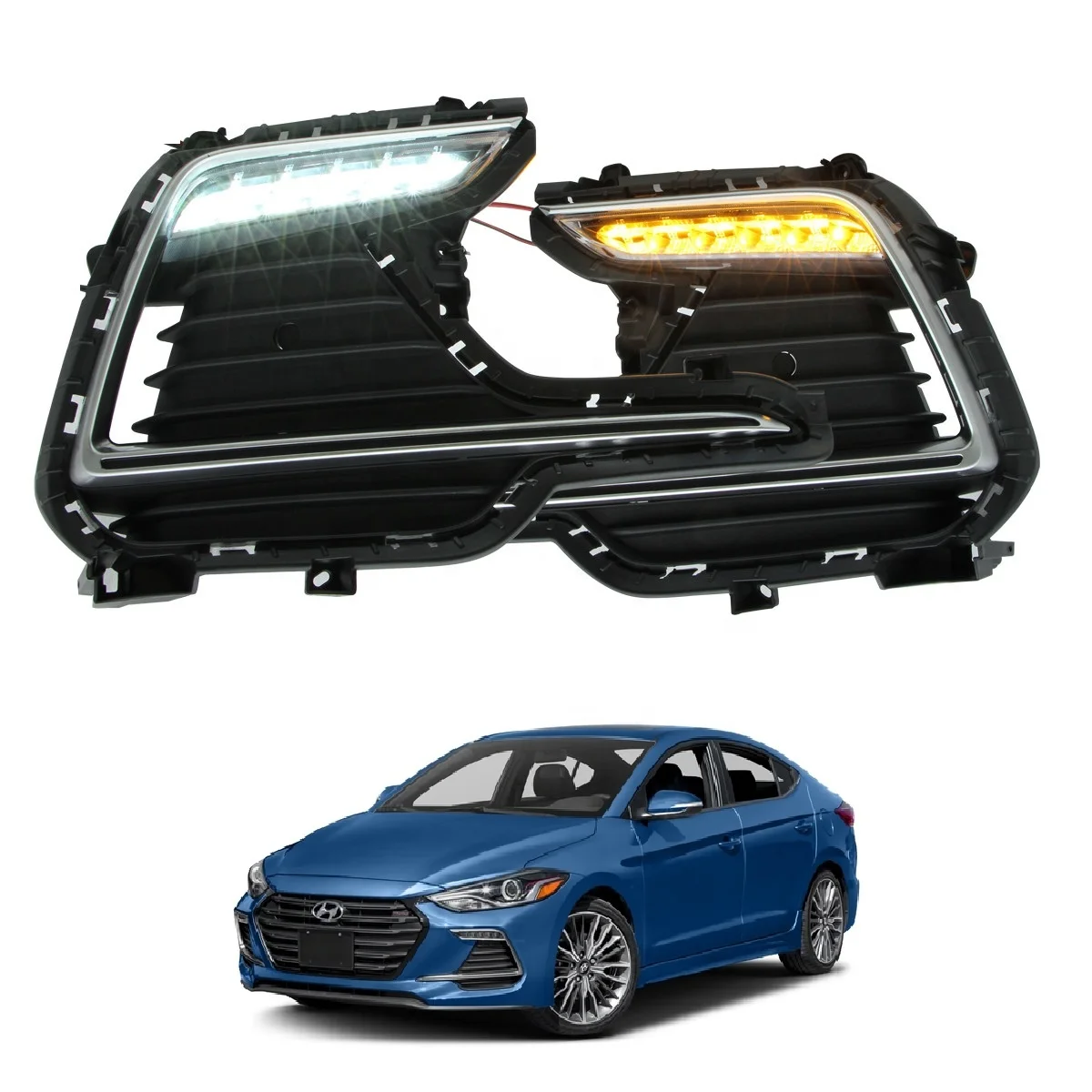 Left Right LED DRL Daytime Running Light Fog Lamp with Turn Signal Compatible with Hyundai Elantra 6th Gen 2016-2018 