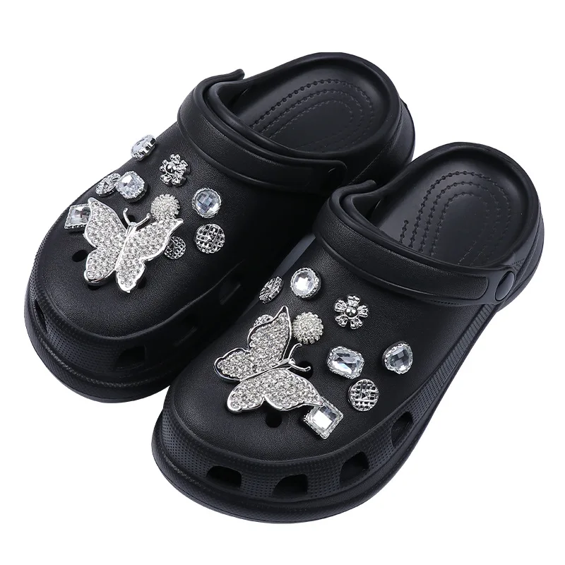 BINSHUO Wholesale Custom Diy Shoe Accessories Chain Butterfly Geometric Crystal Charms Rhinestone Bling Clogs Buckle Set