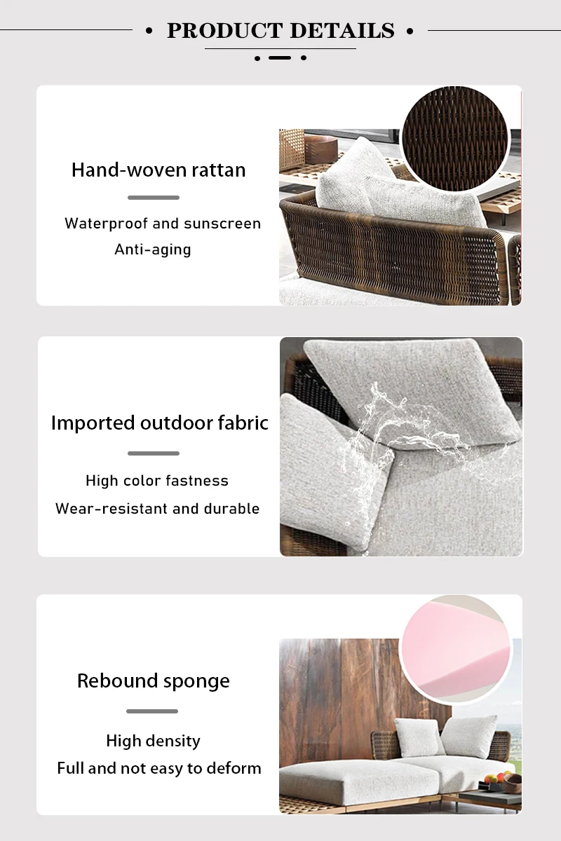 Aluminum Waterproof Teak Sofas Set Patio Sofa Wood Garden Furniture