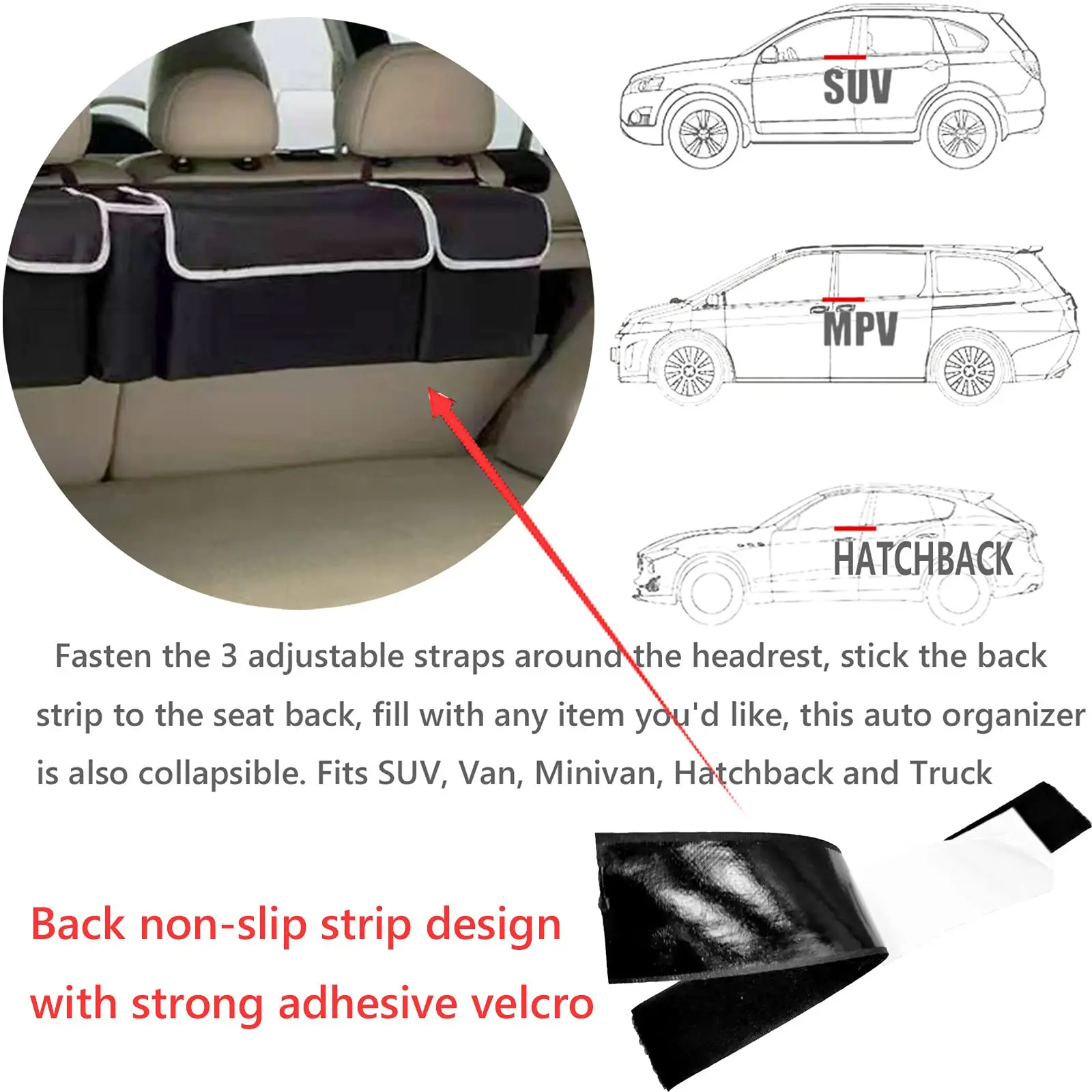 Car Trunk Hanging Organizer,Backseat Storage Bag 3 Adjustable Shoulder