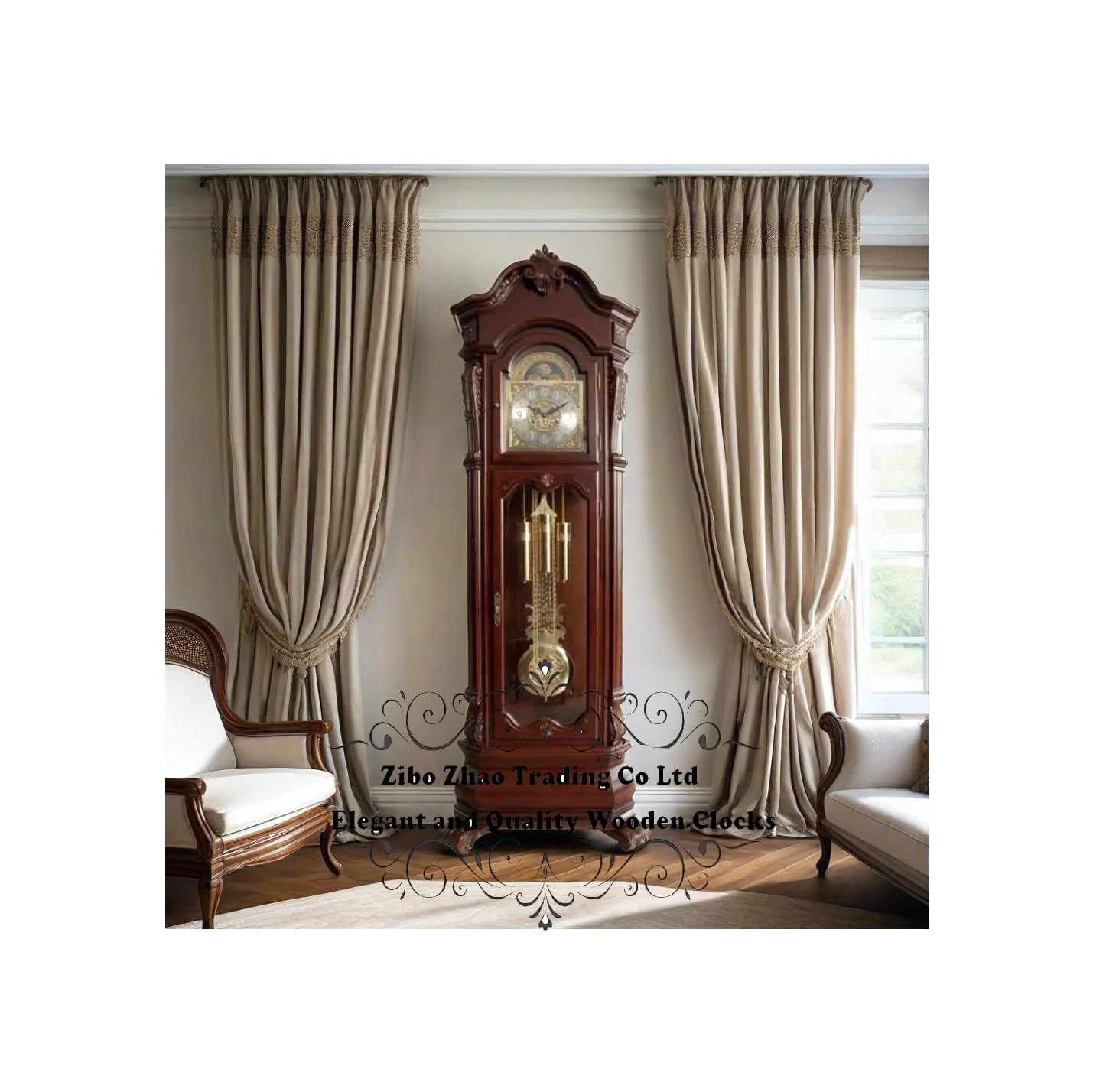 Home Furnishings - Grandfather Clock with Chime Brown Red