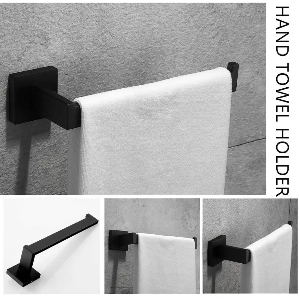 Square Towel Rack 4 Piece Towel Bar Set Matt Black Bathroom Accessories