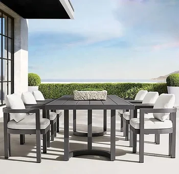 Outdoor 6 Seat Dining Set Factory Customized Outdoor Table Set Aluminum Patio  Seat Dining Table And