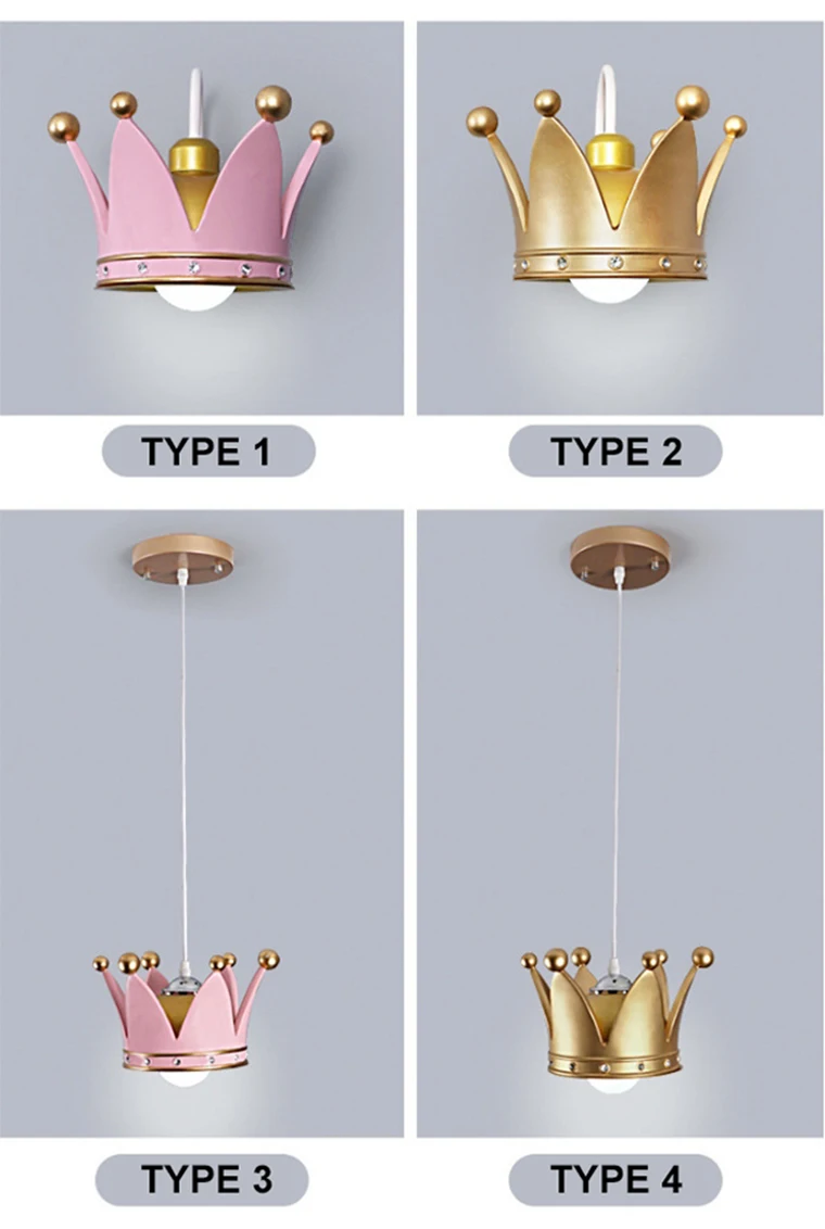 kid room crown wall lamp girl princess bedroom cartoon hanging lamp personality creative pastoral bedside warm lamps