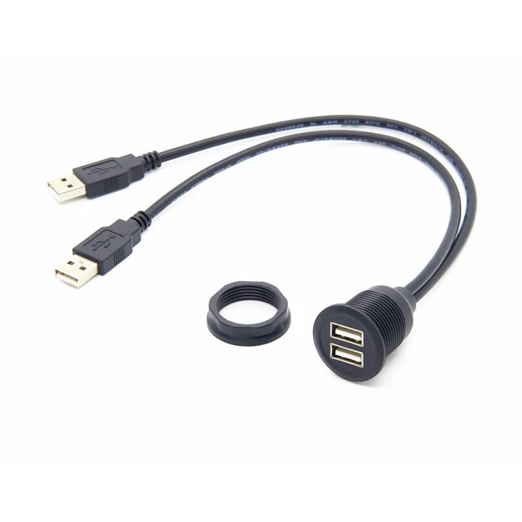 Dual USB Male to USB Female Extension Cable With Flush Mount Panel