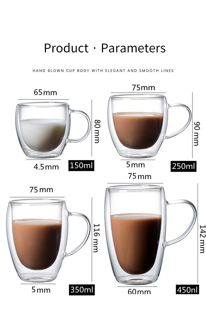 Hot Sale Double Wall Insulated Double Glass Coffee Mug Drinking Clear