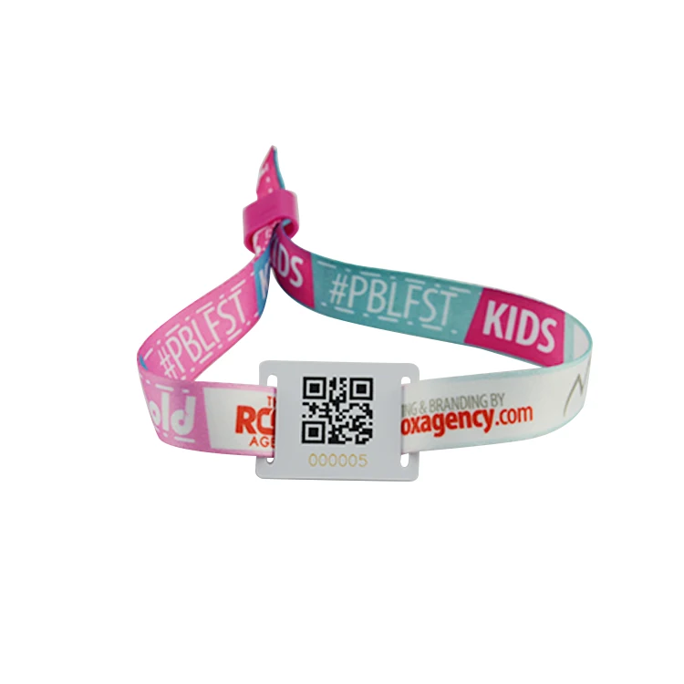 Promotional Adjustable  QR Code Event Bracelet RFID  NFC NTAG213 Woven Sports Wristband  EV1 Fabric Bracelet