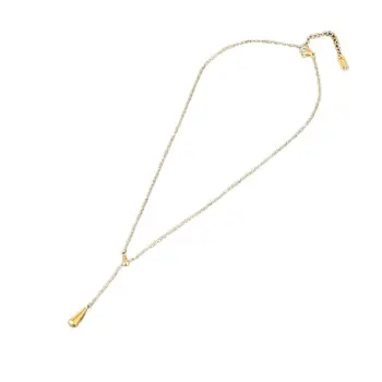 RFJEWEL Classic Simple OL Style Double Waterdrop Tassels Stainless steel 18K Gold Plated Trendy Necklace