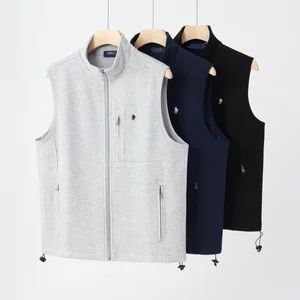 Men's Zipper Multi Pockets Cardigan Vest Casual Outer Autumn Spring Design Mesh Loose Sleeveless Cotton Sweatshirt Jacket Ralph