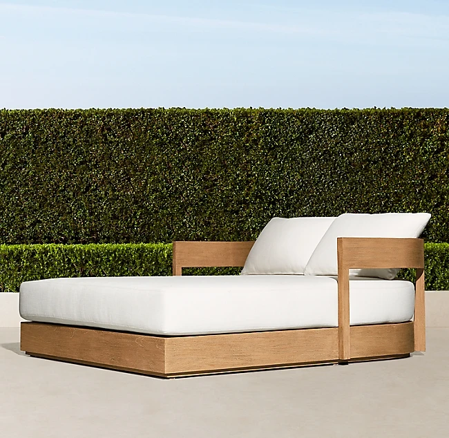 Swimming Poolside Furniture Double Seat Curved Backrest Solid Teak Wooden Outdoor Daybed