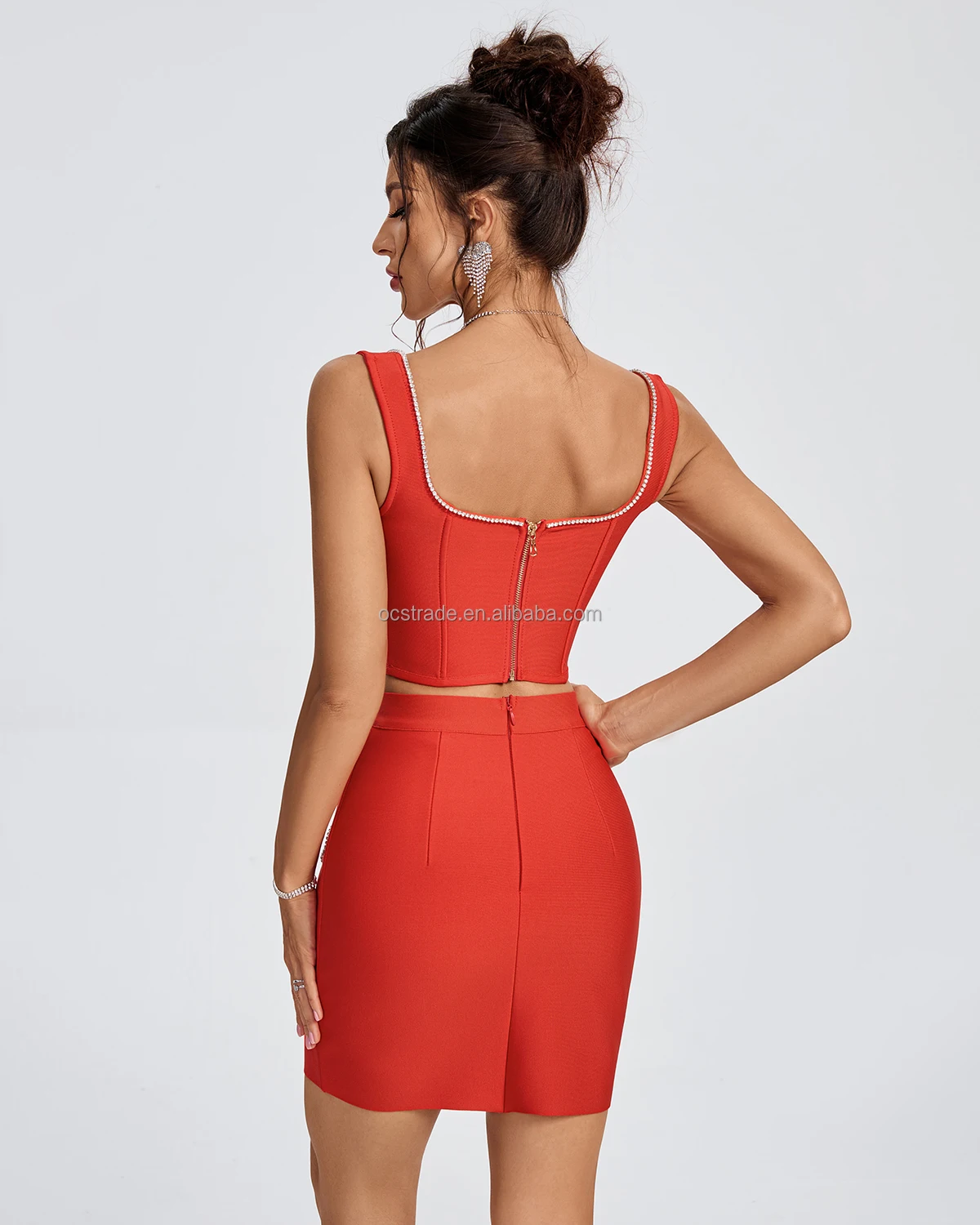 2 piece bandage bodycon dress High quality various colors bodycon 2 piece sexy bandage dress Black / S main image 1