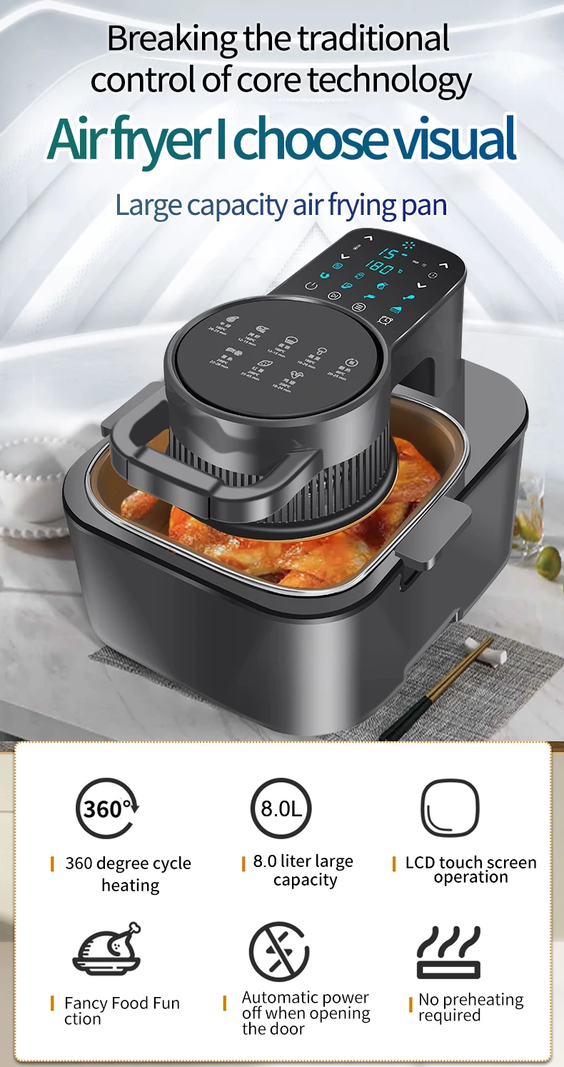 Freidora De Aire 7L Digital - 1350W, Sin Aceite, Multifunción, Panel Táctil, Negra, Ideal Para Familias