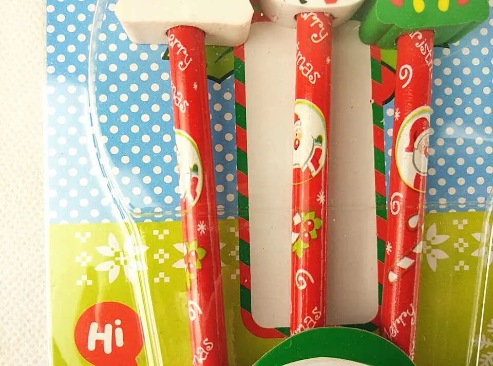 Custom Logo Printed Christmas Gift Eraser Kids School Stationery Pencil Set