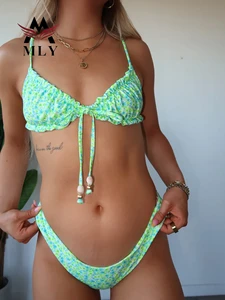 MLY Flower Multi Color Fresh Mini Bikini High Cut Cute Fresh Spring Style Swimsuit Women Bathing Suit