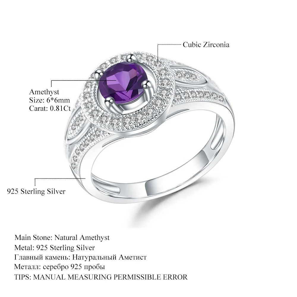 Bague En Argent 925 Vintage Avec Améthyste - Pour Femme, Style Rétro, Pierre Violette