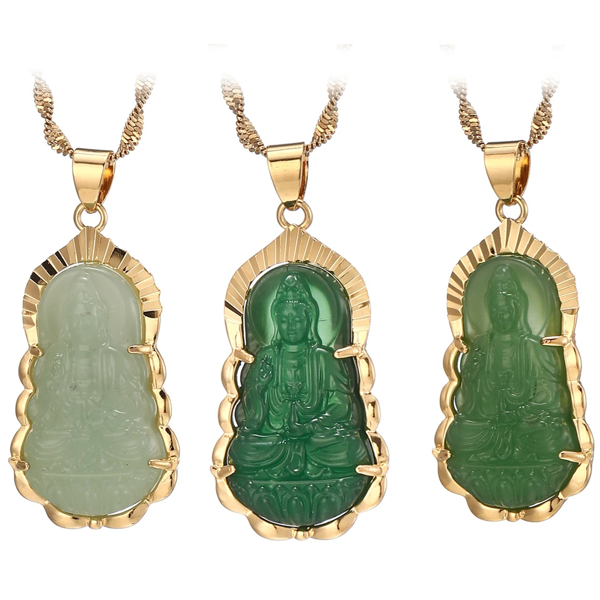 Glass Quan Yin Goddess Pendant Necklace – Kuan Yin Compassion Amulet, 26" Beaded Chain, Feng Shui For Health & Wealth 1 thumbnail image