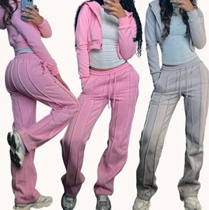 Huili Custom logo New Trending Fashionable Tracksuit 100% Cotton French Terry Crop Top Sweatpants Two Piece Set Women Hoodie Set