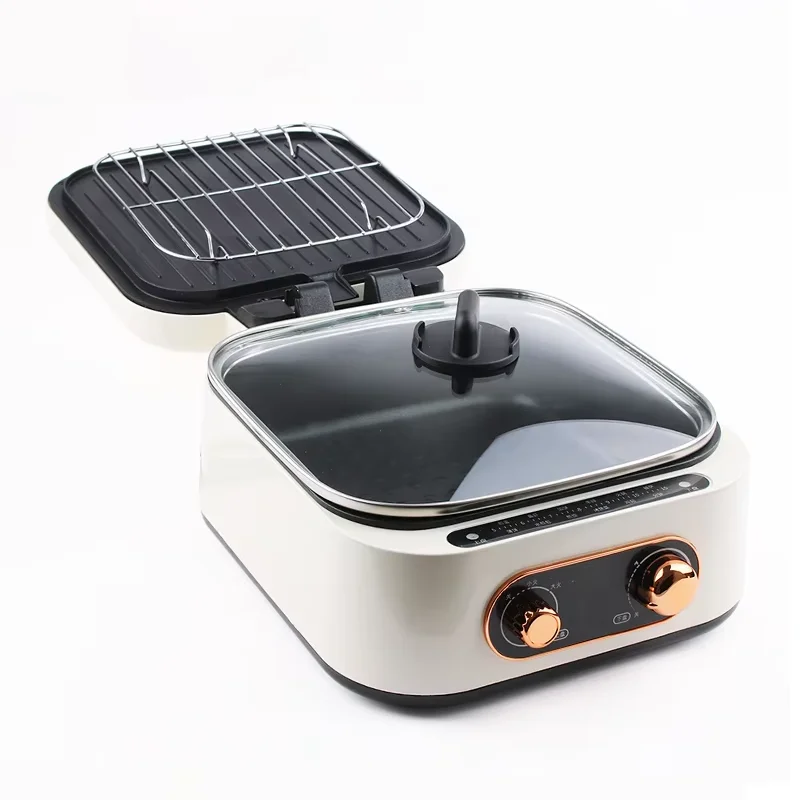 3-In-1 Multi-Function Electric Grill for Household Electric Hot Pot, Barbecue, Shabu-shabu, Pancake Pizza Crepe Maker, 180° Open