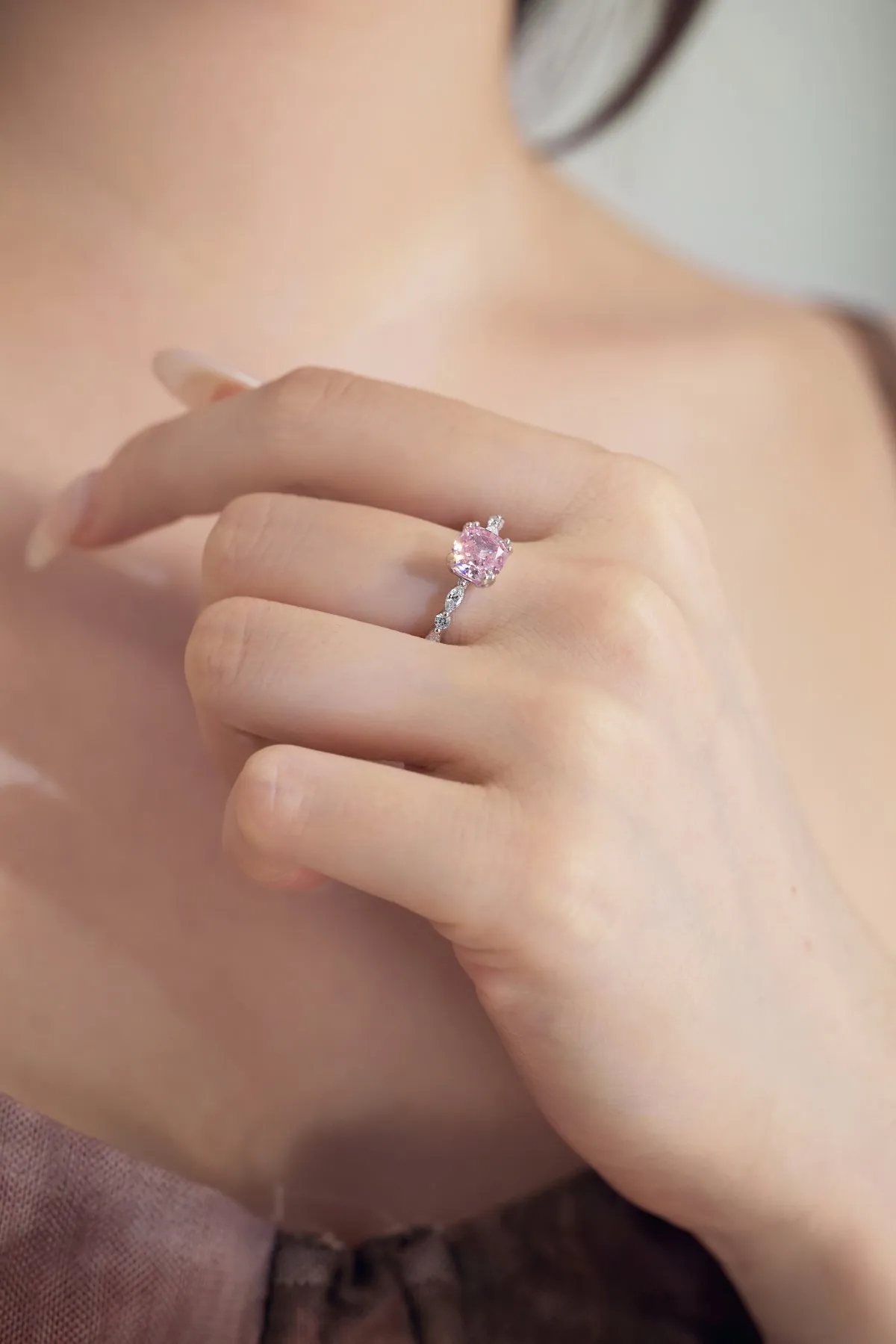 KAKODIY Custom Fine Jewelry 925 Sterling Silver Ring Rose Pink Cubic Zirconia Square Engagement Wedding Ring detail 4