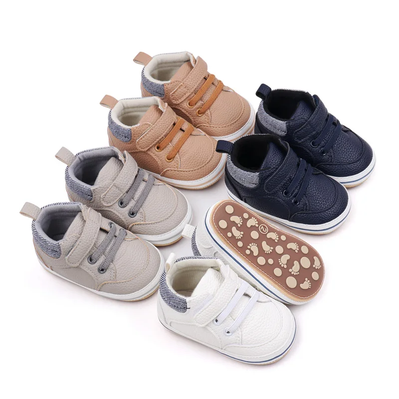 Striped Leather Lettering Design Non-slip Baby Toddler Shoes for Boys and Girls