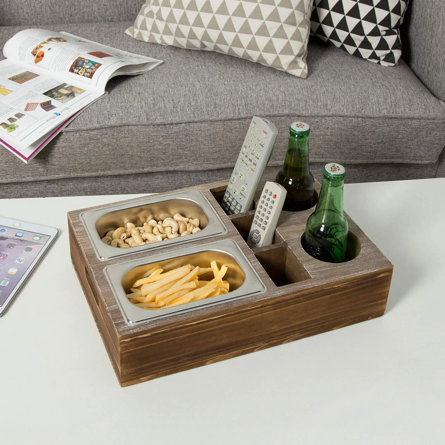 Vassoio Da Divano Accessorio Soggiorno Vassoio Divano Legno Con Portabevande - Couch Butler Per Soggiorno Accessorio Arredamento Salotto Bamboo Couch Cup