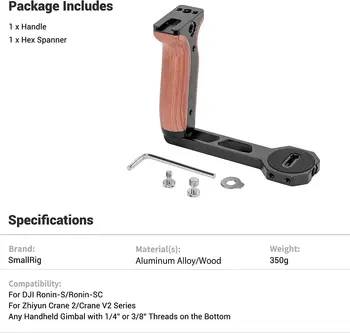 Smallrig Universal Wooden Left Side Handle for Dji Ronin S / Ronin Sc Gimbal Stabilizer W/Cold Shoe -2222 product image