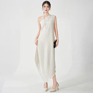 Elegance Redefined Miyake Pleated Dress Summer Sleeveless Dress Design Irregular Elastic Women's Fashion Dress